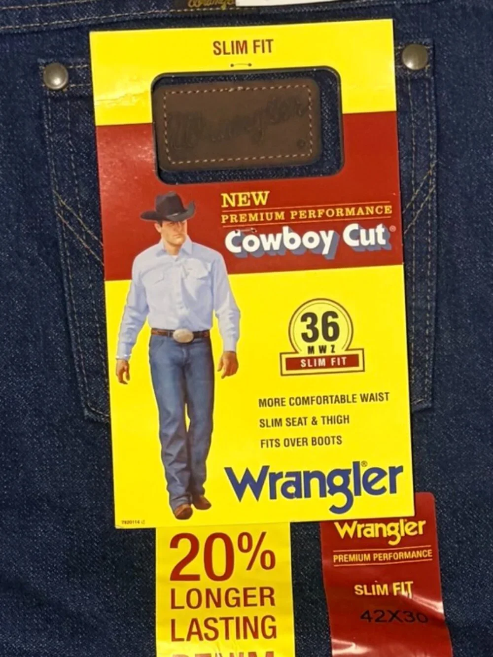 NWT Wrangler Cowboy Cut 36MWZ Slim Fit Jeans Mens 42x30 Dark Wash Denim